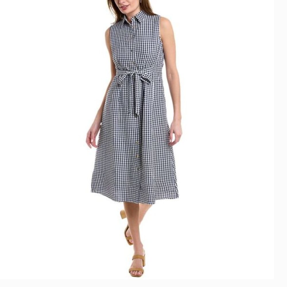 Duffield Lane Shiloh Navy White Gingham Sleeveless Midi Dress Size‎ Large
